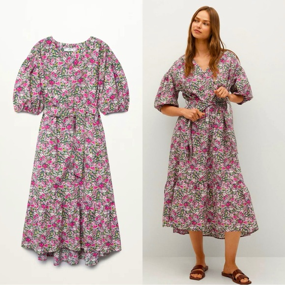 Mango Floral Pink Midi Dress - Picture 1 of 13